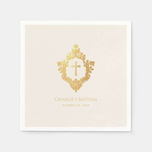 Elegant Baptism Faux Gold Cross in Crest Ivory