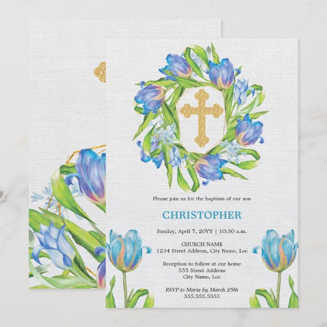 Elegant Baptism Floral Invitation (Front/Back)