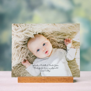 Elegant Baptism Godparents Thank You with Photo Acrylic Sign