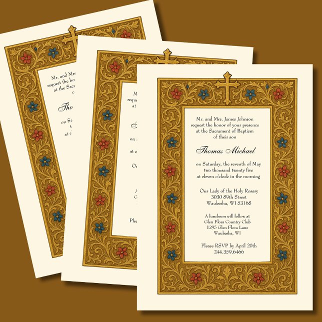 Elegant Baptism Gold Cross Elegant Frame Invitation (Creator Uploaded)