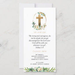 Elegant Baptism, Greenery Bookmark Favor T Thank You Card