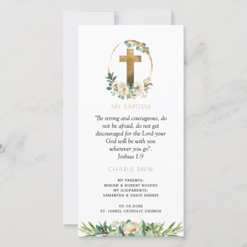 Elegant Baptism Greenery Bookmark Favor T Thank You Card