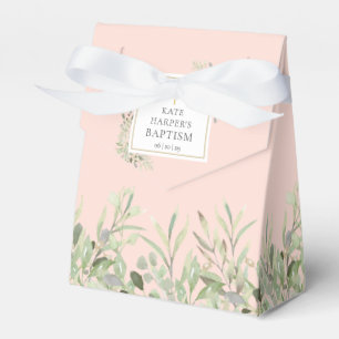 Elegant Baptism Greenery Foliage Blush Pink Favor Boxes