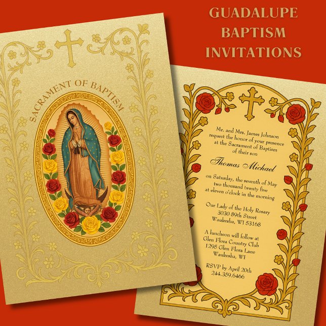Elegant Baptism Guadalupe Roses  Invitation (Creator Uploaded)