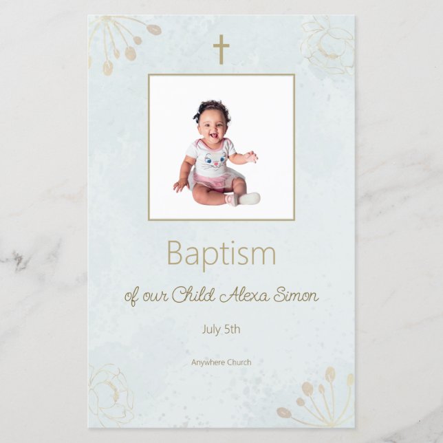 Elegant Baptism Menu Card for Baby  (Front)
