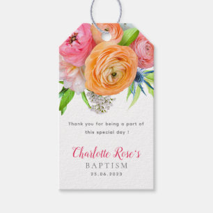 Elegant Baptism Orange Pink Floral Gift Tags