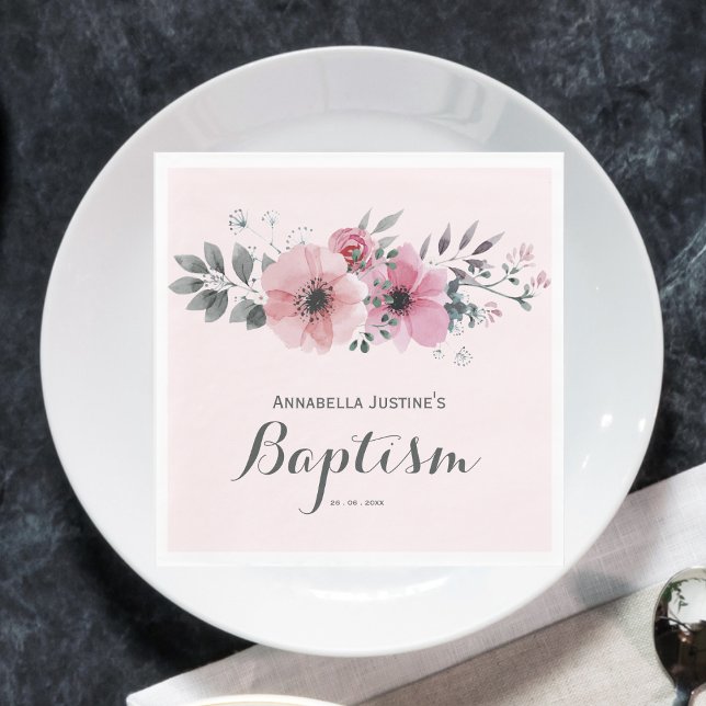 Elegant BAPTISM Pink Floral  Napkins (Creator Uploaded)