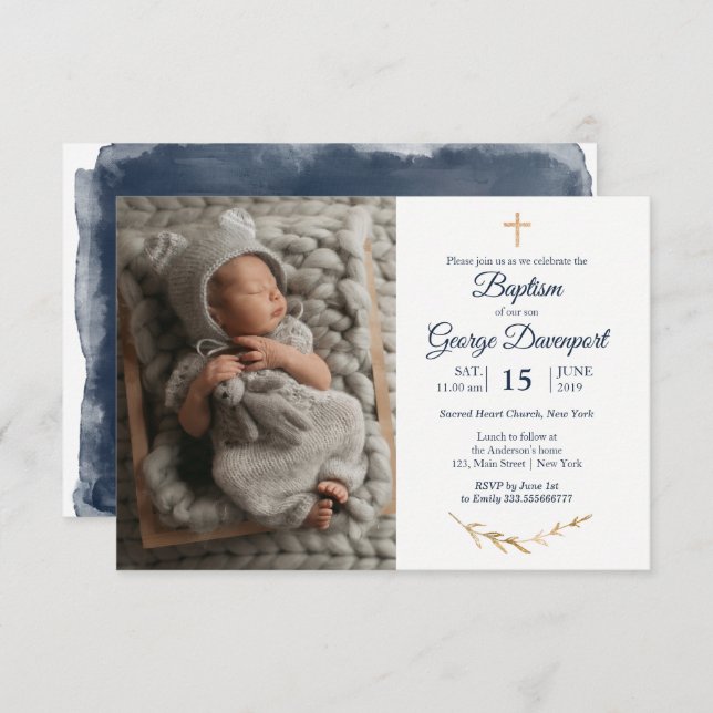 Elegant Baptism Religious event custom photo Invit Invitation (Front/Back)