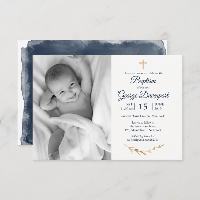 Elegant Baptism Religious event custom photo Invitation (Front/Back)