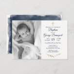 Elegant Baptism Religious event custom photo Invitation<br><div class="desc">Elegant Baptism event invitation in navy blue with gold floral details. It is personalized with your custom photo. Find matching products in our shop or contact us.</div>