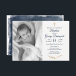 Elegant Baptism Religious event custom photo Invitation<br><div class="desc">Elegant Baptism event invitation in navy blue with gold floral details. It is personalized with your custom photo. Find matching products in our shop or contact us.</div>