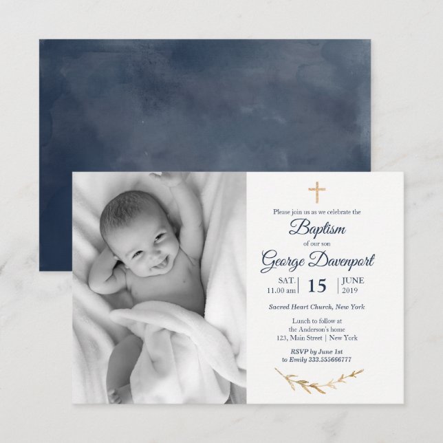 Elegant Baptism Religious event custom photo Invitation (Front/Back)