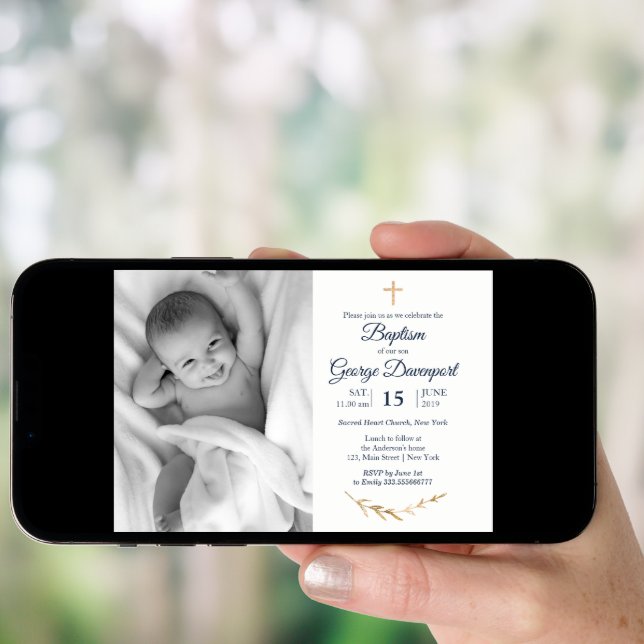 Elegant Baptism Religious event custom photo Invitation (Front Digital)