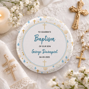Elegant Baptism Religious Kids Christening Party Button