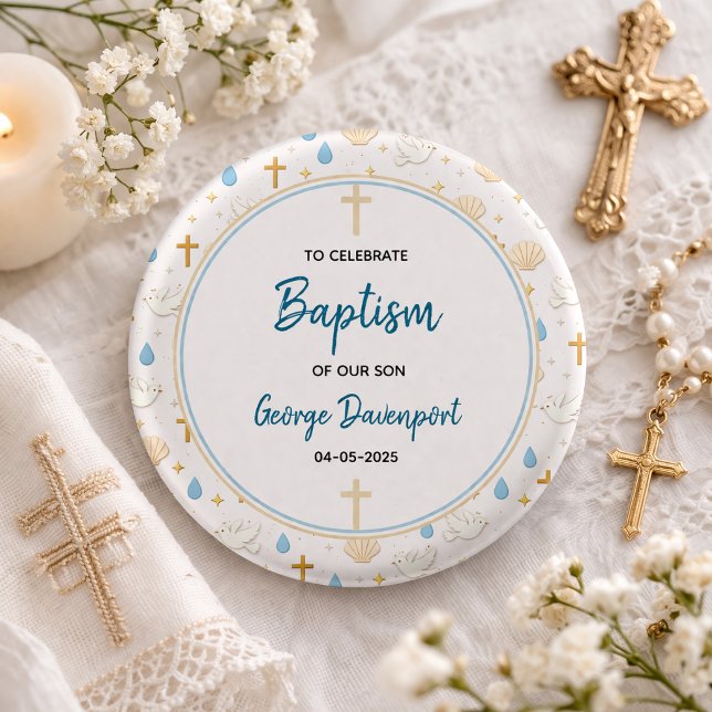 Elegant Baptism | Religious Kids Christening Party Button (Elegant Baptism | Religious Kids Christening Party Button)