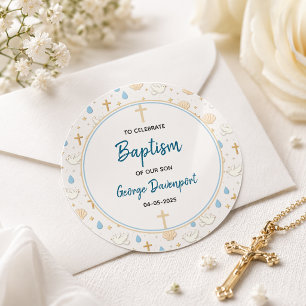 Elegant Baptism Religious Kids Christening Party Classic Round Sticker
