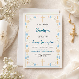 Elegant Baptism Religious Kids Christening Party Invitation