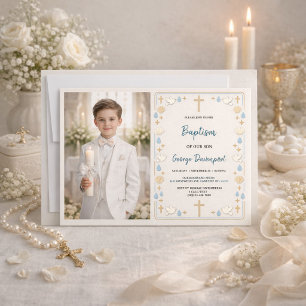 Elegant Baptism Religious Kids Christening Party Invitation
