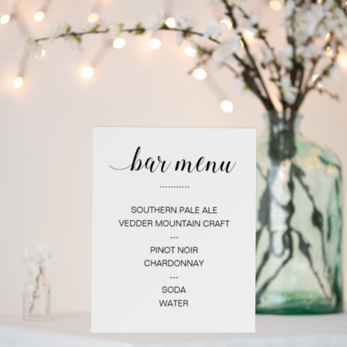 Elegant Bar Menu List Of Drinks Wedding Foam Board