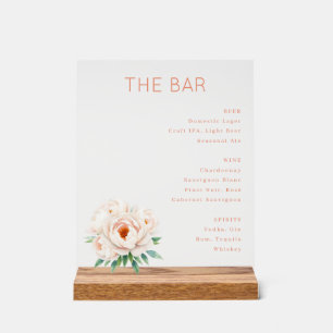 Elegant Bar Menu with Floral Design Acrylic Sign