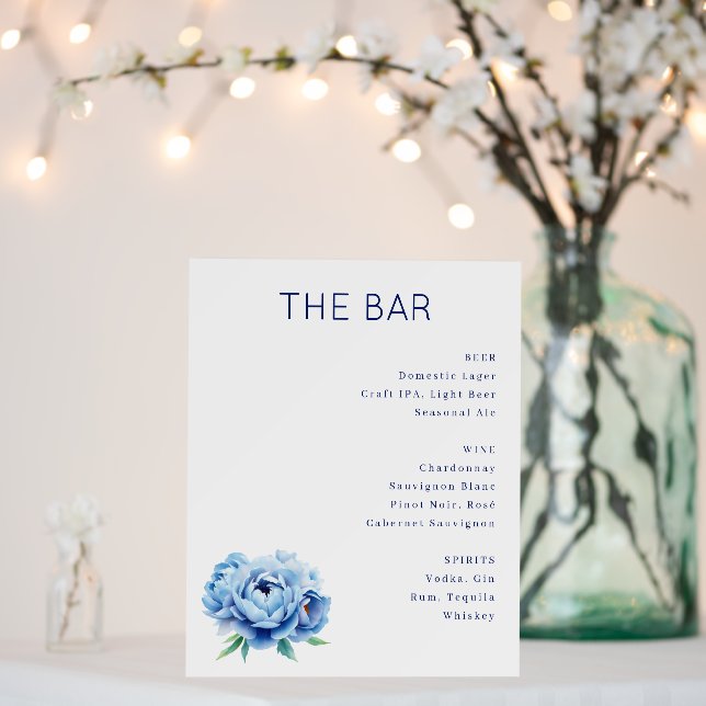 Elegant Bar Menu with Floral Touch Foam Board (In Situ (Wedding))