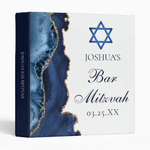 Elegant Bar Mitzvah Navy Blue Gold Agate Custom 3 Ring Binder