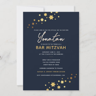 Elegant Bar Mitzvah Navy Gold Invitation