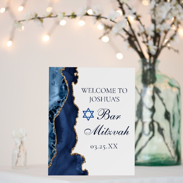 Elegant Bar Mitzvah Party Navy Blue Gold Agate Foam Board (In Situ (Wedding))