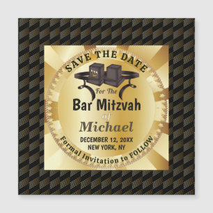 Elegant Bar Mitzvah Tefillin Gold Magnet Save Date