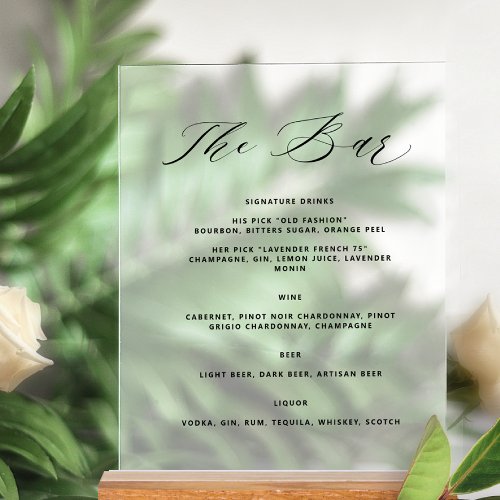 Elegant Bar Wedding Frosted Style Acrylic Sign