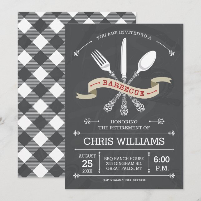 Elegant Barbecue Invitation - Chalkboard (Front/Back)