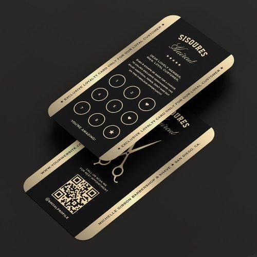 Elegant Barber Black Gold Scissors Loyalty Card