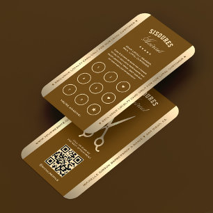 Elegant Barber Brown Barbershop Scissors Loyalty Business Card