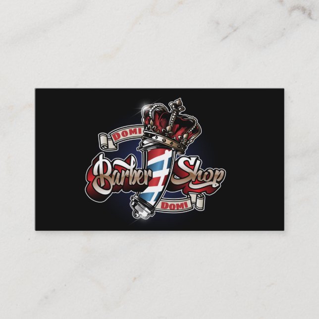 Elegant Barber Pole and Crown 2 Personalize Business Card (Front)