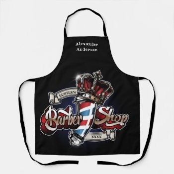 Elegant Barber Pole And Crown Logo Personalize Apron by BarbeeAnne at Zazzle