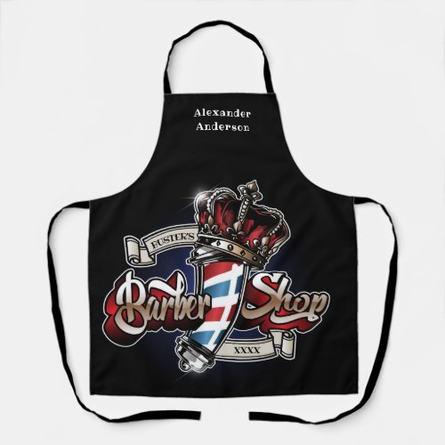 Elegant Barber Pole and Crown Logo Personalize Apron