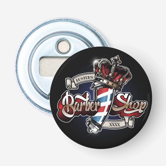 Elegant Barber Pole and Crown Logo Personalize Bottle Opener (Front)