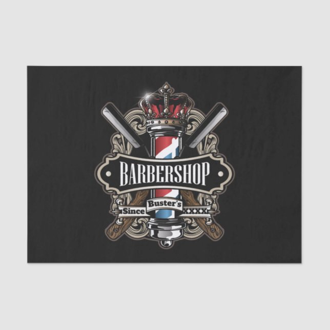 Elegant Barber Pole and Crown Logo Personalize Tissue Paper (Front)