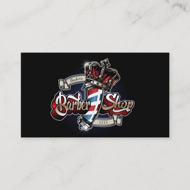 Elegant Barber Pole and Crown Personalize Business Card (Front)