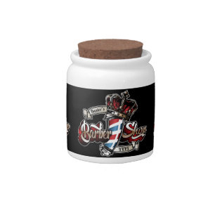 Elegant Barber Pole and Crown Personalize Candy Jar