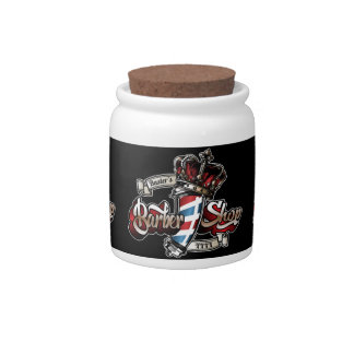 Elegant Barber Pole and Crown Personalize Candy Jar