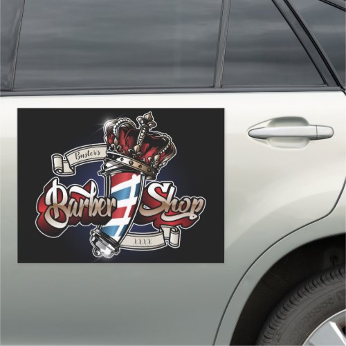 Elegant Barber Pole and Crown Personalize Car Magnet