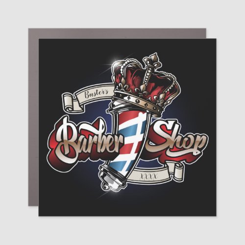 Elegant Barber Pole and Crown Personalize Car Magnet