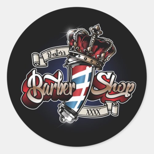 Elegant Barber Pole and Crown Personalize Classic Round Sticker