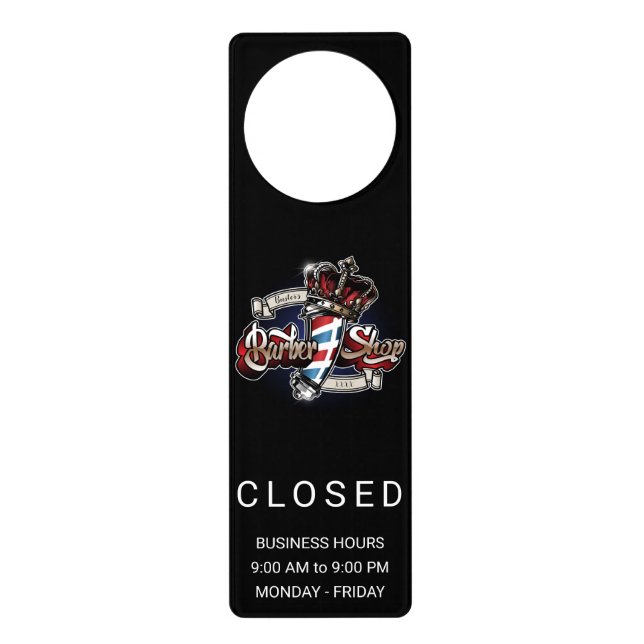 Elegant Barber Pole and Crown Personalize Door Hanger (Front)