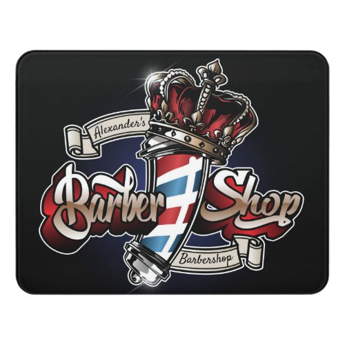 Elegant Barber Pole and Crown Personalize Door Sign