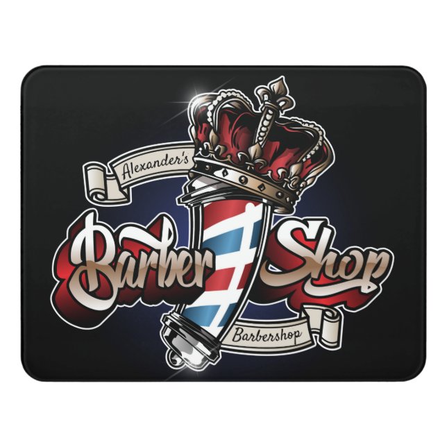 Elegant Barber Pole and Crown Personalize Door Sign (Contemporary Front)