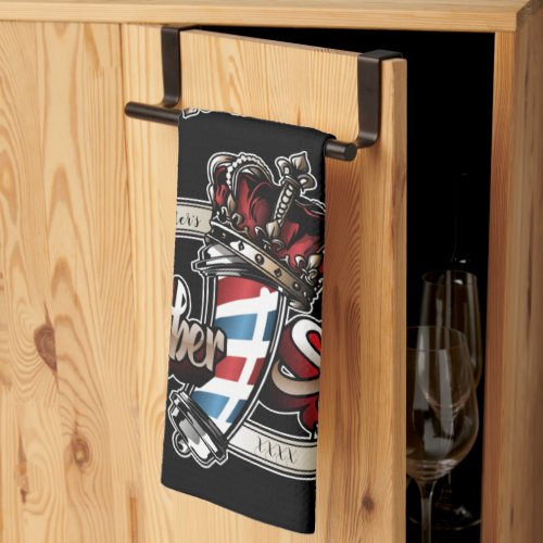 Elegant Barber Pole and Crown Personalize Kitchen Towel