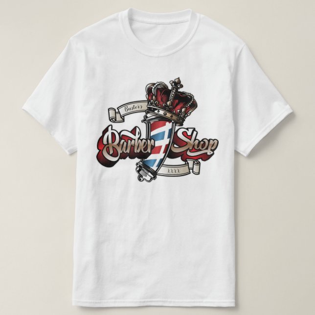 Elegant Barber Pole and Crown Personalize T-Shirt (Design Front)