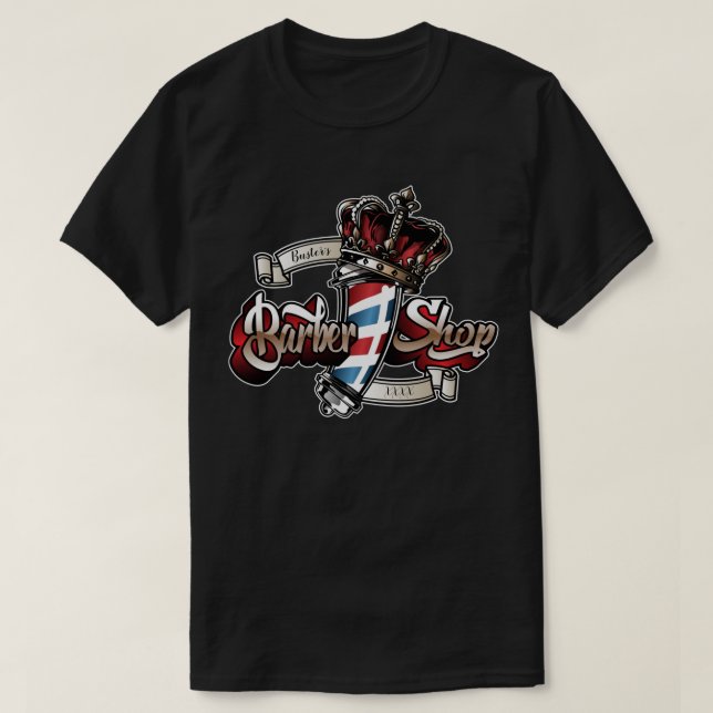 Elegant Barber Pole and Crown Personalize T-Shirt (Design Front)